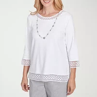 Alfred Dunner Dress Code Womens Crew Neck 3/4 Sleeve T-Shirt