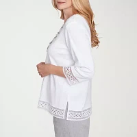 Alfred Dunner Dress Code Womens Crew Neck 3/4 Sleeve T-Shirt