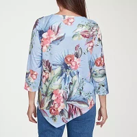 Alfred Dunner Free Spirit Womens Crew Neck 3/4 Sleeve T-Shirt