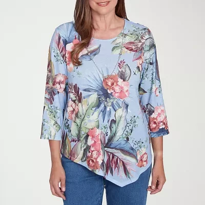 Alfred Dunner Free Spirit Womens Crew Neck 3/4 Sleeve T-Shirt