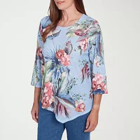 Alfred Dunner Free Spirit Womens Crew Neck 3/4 Sleeve T-Shirt