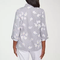 Alfred Dunner Dress Code Womens 3/4 Sleeve Embroidered Button-Down Shirt