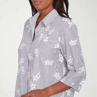 Alfred Dunner Dress Code Womens 3/4 Sleeve Embroidered Button-Down Shirt