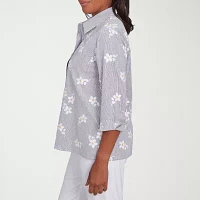 Alfred Dunner Dress Code Womens 3/4 Sleeve Embroidered Button-Down Shirt