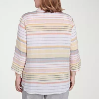 Alfred Dunner Plus Dress Code Womens 3/4 Sleeve Button-Down Shirt