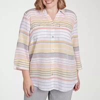 Alfred Dunner Plus Dress Code Womens 3/4 Sleeve Button-Down Shirt