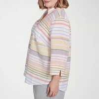 Alfred Dunner Plus Dress Code Womens 3/4 Sleeve Button-Down Shirt