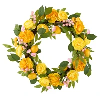 Linden Street 24in Lemon Peony And Pink Berry Wreath