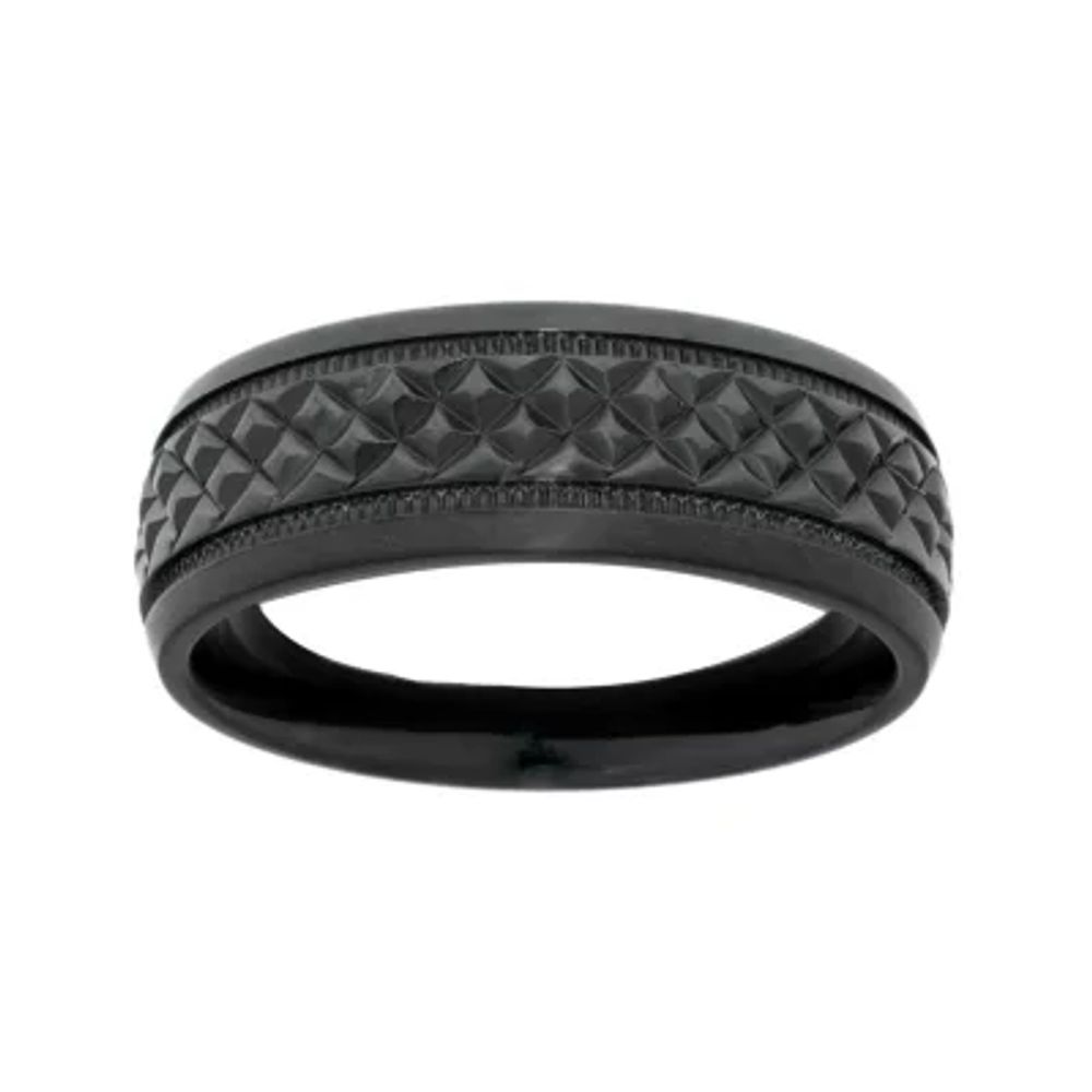 Mens Textured Black Zirconium Wedding Band