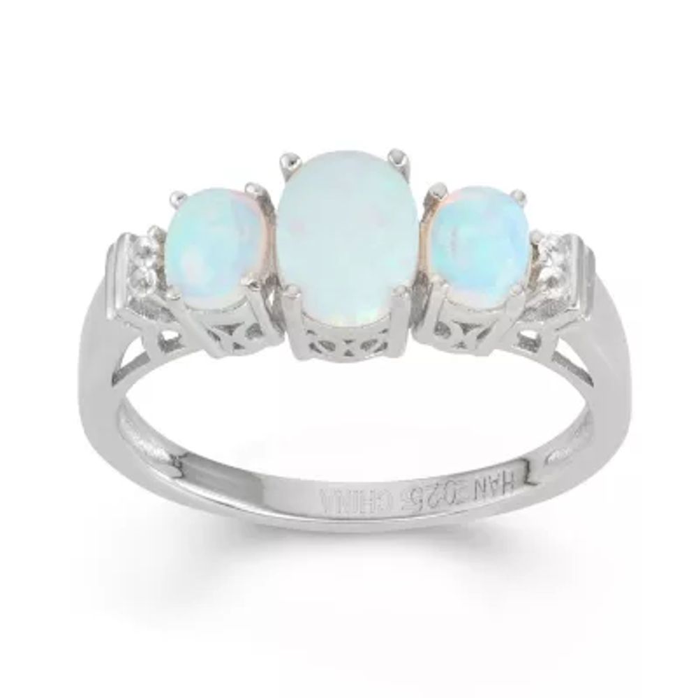 Lab-Created Opal & White Sapphire Sterling Silver 3 Stone Ring