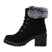 Lugz Womens Clove Fur Flat Heel Lace Up Boots