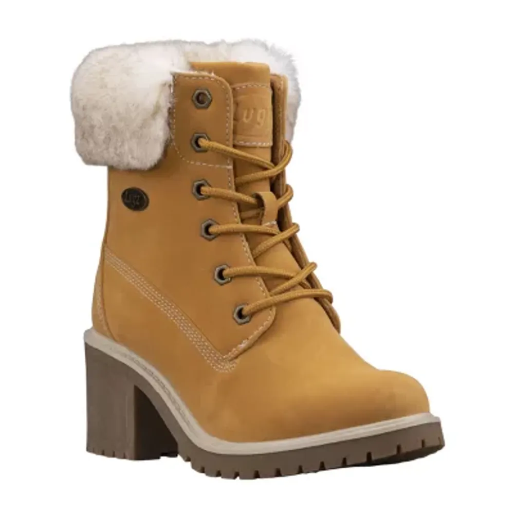 Lugz Womens Clove Fur Flat Heel Lace Up Boots