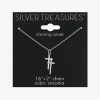 Silver Treasures Cubic Zirconia Sterling Silver Inch Cable Cross Pendant Necklace