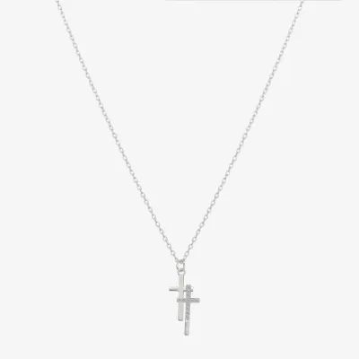 Silver Treasures Cubic Zirconia Sterling Silver 16 Inch Cable Cross Pendant Necklace