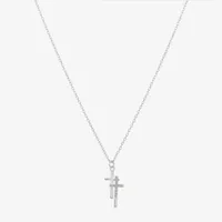 Silver Treasures Cubic Zirconia Sterling Silver Inch Cable Cross Pendant Necklace