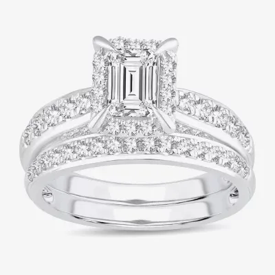 H-I / Si1-Si2) Womens / CT. T.W. Lab Grown White Diamond 10K Gold Side Stone Halo Bridal Set