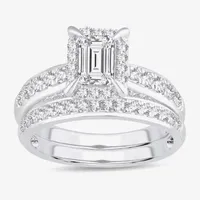 H-I / Si1-Si2) Womens / CT. T.W. Lab Grown White Diamond 10K Gold Side Stone Halo Bridal Set