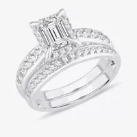 H-I / Si1-Si2) Womens / CT. T.W. Lab Grown White Diamond 10K Gold Side Stone Halo Bridal Set