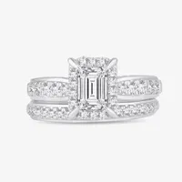 H-I / Si1-Si2) Womens / CT. T.W. Lab Grown White Diamond 10K Gold Side Stone Halo Bridal Set