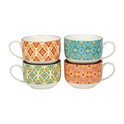 Certified International Damask Floral 4pc Coffee Mug Set