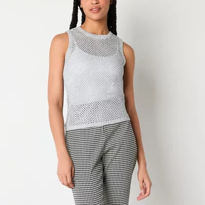 Worthington Womens Crew Neck Sleeveless Pullover Sweater