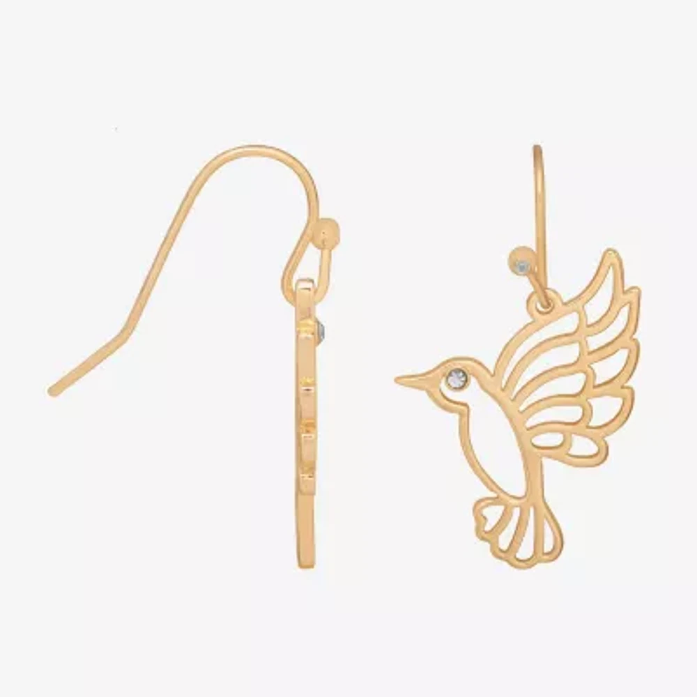 Bijoux Bar Delicates Gold Tone Hummingbird Glass Drop Earrings