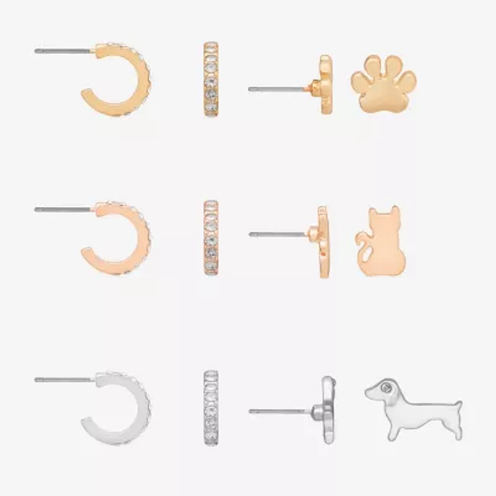 Bijoux Bar Delicates Tri Tone Dog Pawprint Cat 6 Pair Glass Earring Set