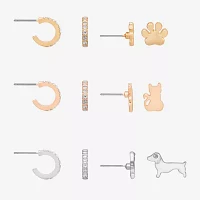 Bijoux Bar Delicates Tri Tone Dog Pawprint Cat 6 Pair Glass Earring Set