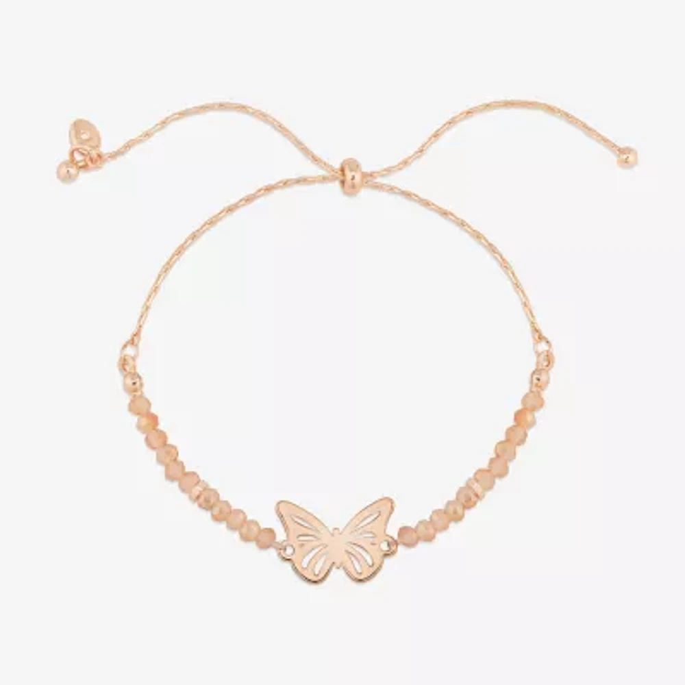 Bijoux Bar Delicates Rose Tone 7.5 Inch Link Butterfly Beaded Bracelet