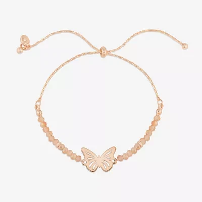 Bijoux Bar Delicates Rose Tone 7.5 Inch Link Butterfly Beaded Bracelet