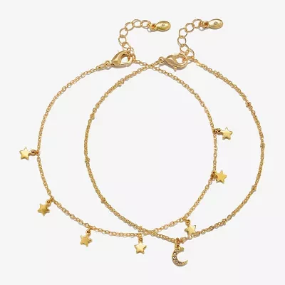 Bijoux Bar Delicates 2-pc. Glass 9 Inch Link Moon Star Ankle Bracelet