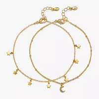 Bijoux Bar Delicates 2-pc. Glass 9 Inch Link Moon Star Ankle Bracelet