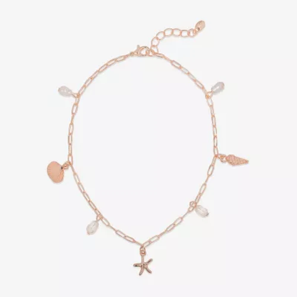 Bijoux Bar Delicates Rose Tone Starfish Shell 9 Inch Link Ankle Bracelet