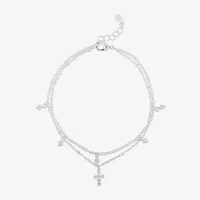 Bijoux Bar Delicates Delicates Silver Tone Glass 9 Inch Link Cross Ankle Bracelet