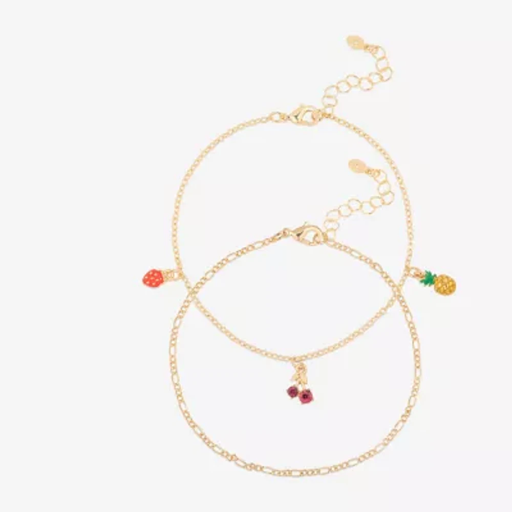 Bijoux Bar Delicates Delicates Gold Tone Fruit 2-pc. Glass 9 Inch Link Ankle Bracelet