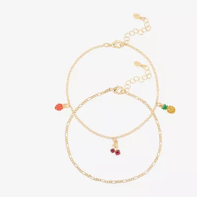 Bijoux Bar Delicates Gold Tone Fruit 2-pc. Glass 9 Inch Link Ankle Bracelet