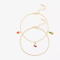 Bijoux Bar Delicates Gold Tone Fruit 2-pc. Glass 9 Inch Link Ankle Bracelet