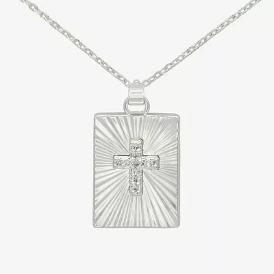 Sparkle Allure Cubic Zirconia Pure Silver Over Brass 16 Inch Link Cross Pendant Necklace