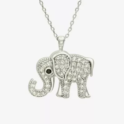 Sparkle Allure Elephant Cubic Zirconia Pure Silver Over Brass 16 Inch Link Pendant Necklace