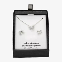 Sparkle Allure Cubic Zirconia Silver Tone Pure Silver Over Brass Bow 2-pc. Jewelry Set