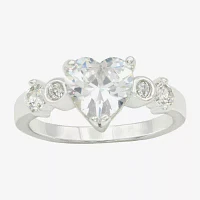 Sparkle Allure Cubic Zirconia Pure Silver Over Brass Heart Cocktail Ring