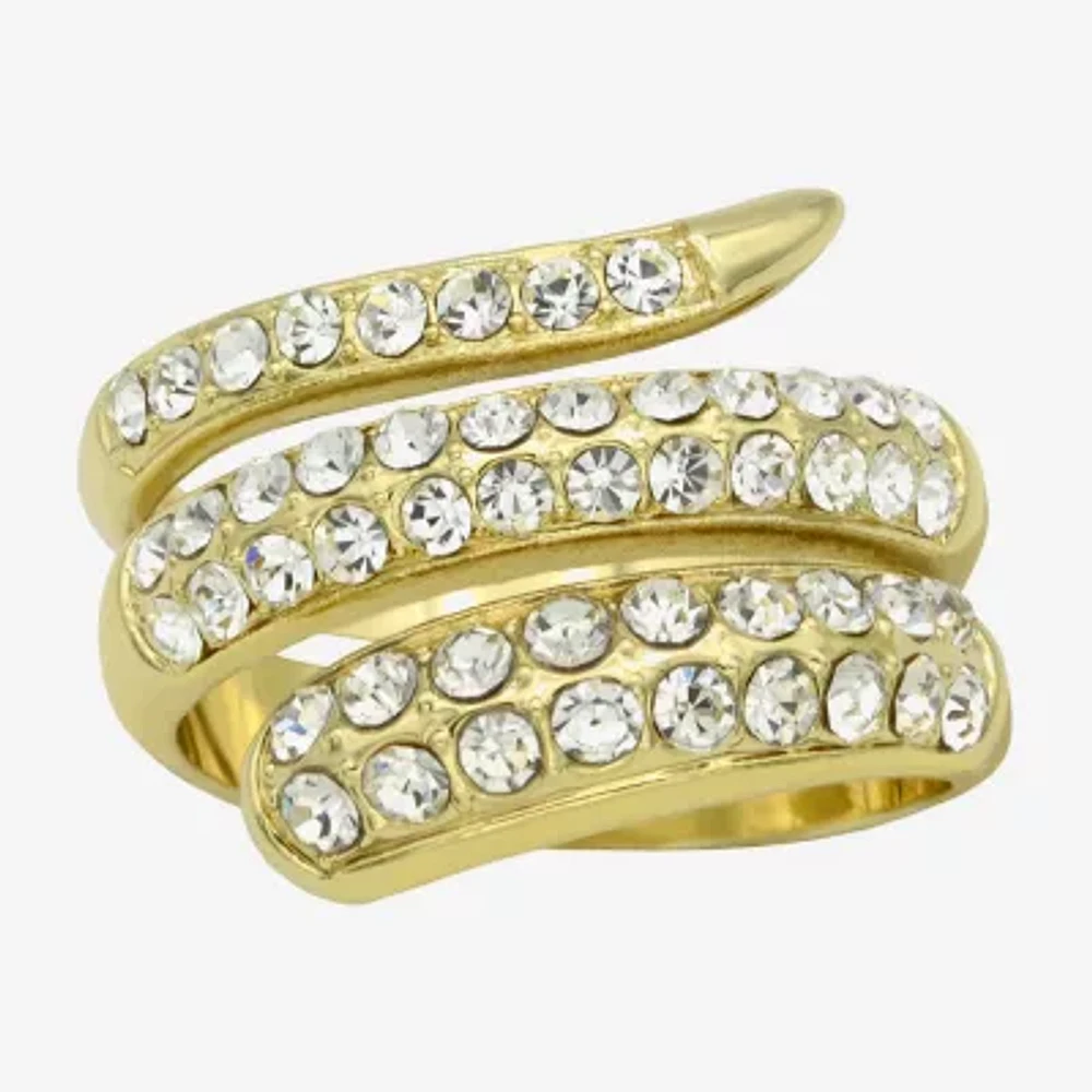 Sparkle Allure Snake Wrap Crystal 14K Gold Over Brass Bypass Band