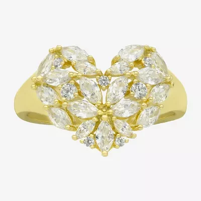 Sparkle Allure Cubic Zirconia 14K Gold Over Brass Heart Cluster Cocktail Ring