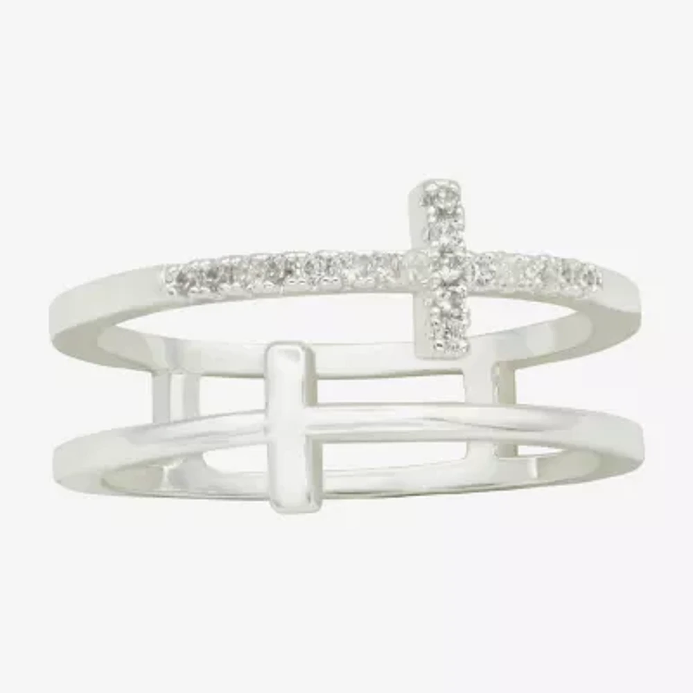 Sparkle Allure Cubic Zirconia Pure Silver Over Brass Cross Band