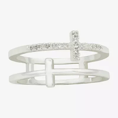 Sparkle Allure Cubic Zirconia Pure Silver Over Brass Cross Band