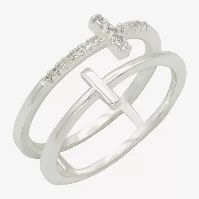 Sparkle Allure Cubic Zirconia Pure Silver Over Brass Cross Band