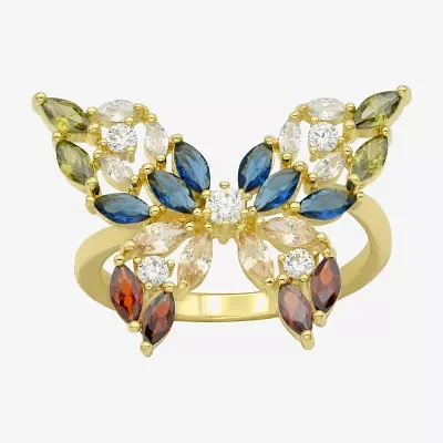 Sparkle Allure Cubic Zirconia 14K Gold Over Brass Butterfly Cocktail Ring