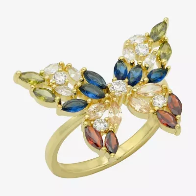 Sparkle Allure Cubic Zirconia 14K Gold Over Brass Butterfly Cocktail Ring