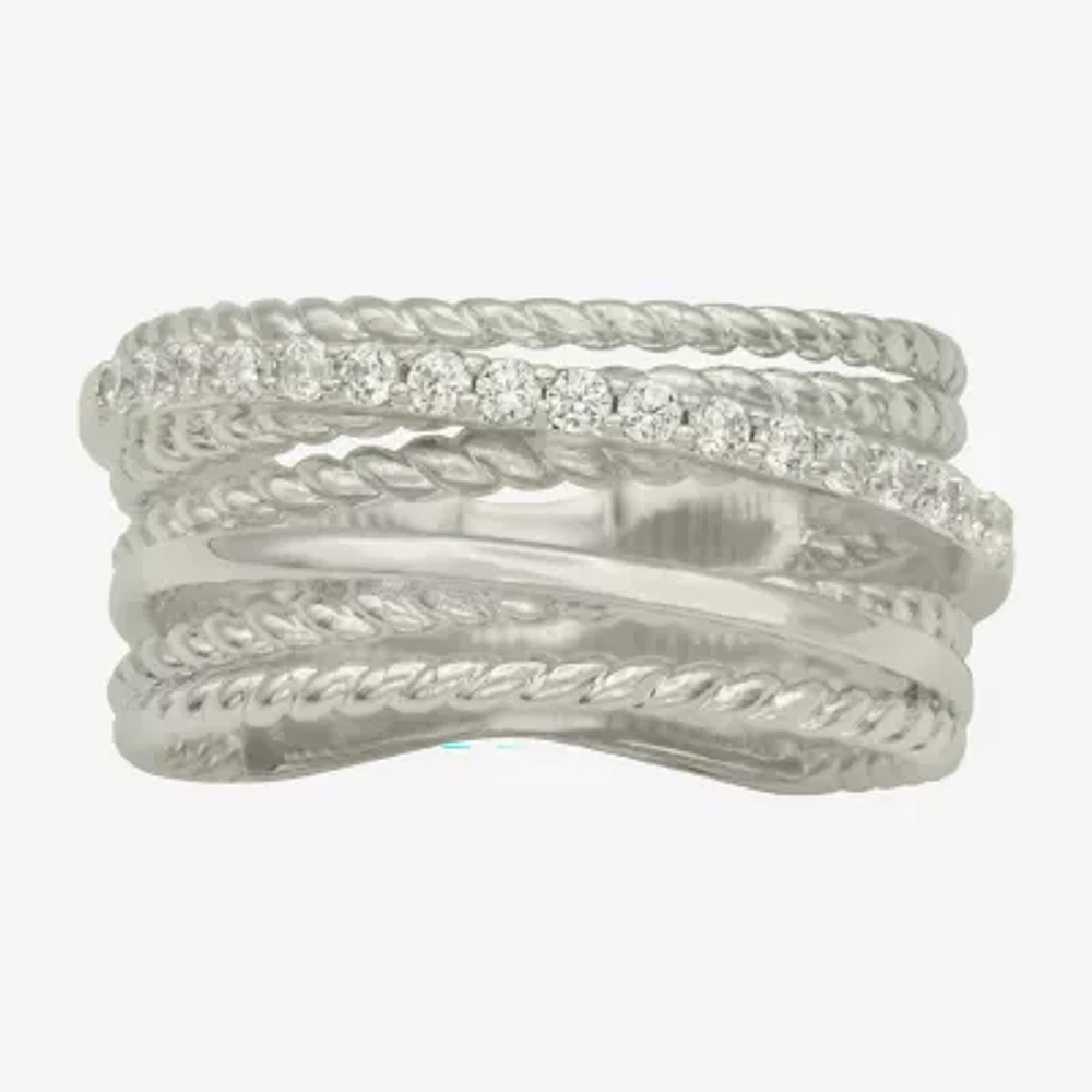 Sparkle Allure Womens 6.8mm Cubic Zirconia Pure Silver Over Brass Crossover Band