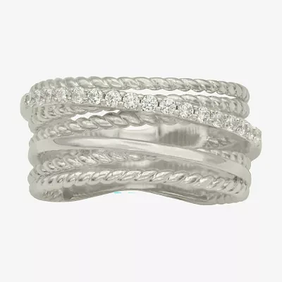 Sparkle Allure Womens 6.8mm Cubic Zirconia Pure Silver Over Brass Crossover Band